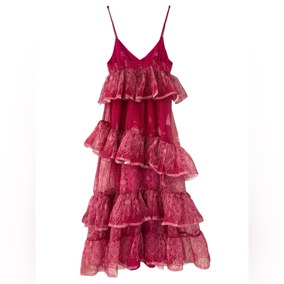 NWT, Let Me Be Sleeveless Sheer Tiered Midi Dress by Anthropologie pink size M - Picture 4 of 8